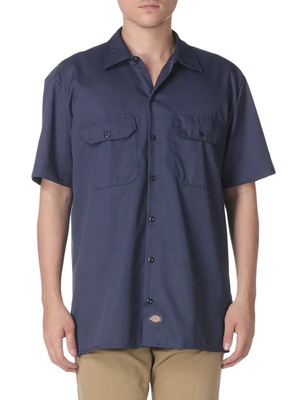 Dickies Men's Short-Sleeve Work Shirt Button, Navy V1, XXXXXL Big