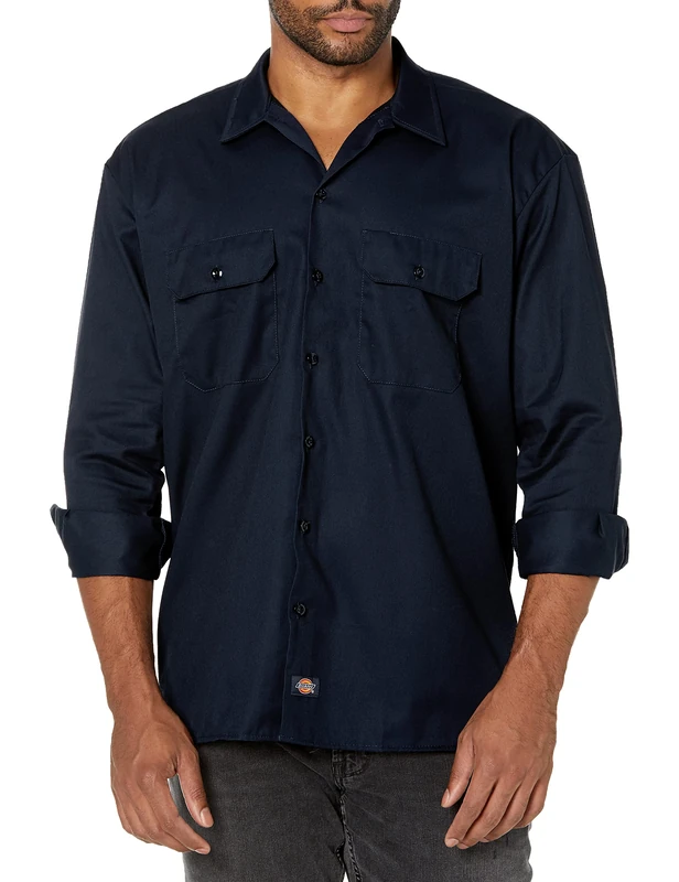 Dickies Men's Work Regular Fit Long Sleeve Casual Shirt, Blue (Dark Navy), Medium