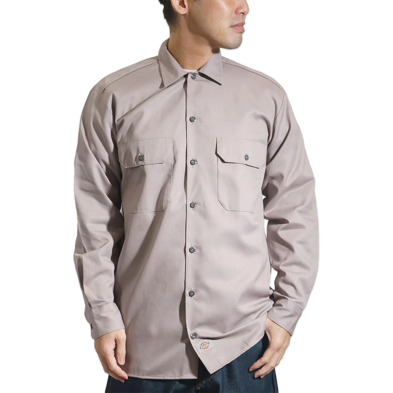 Dickies Men's Big and Tall Long Sleeve Work Shirt, Silver V1, S - Image 1
