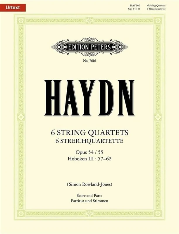 Haydn: 6 String Quartets Op.54 & Op.55 (Full Score & Parts) (EP7616): Hob. Iii:57-62 (Edition Peters)