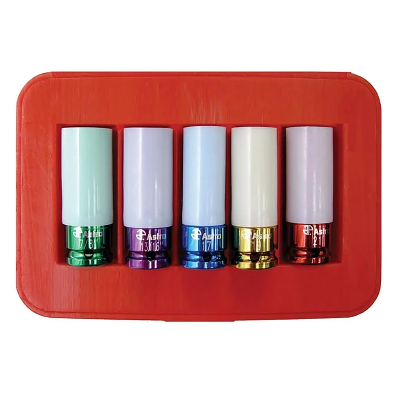 Astro 7835 5-Piece Impact Socket Set with Chrome Protective Plastic Sleeves