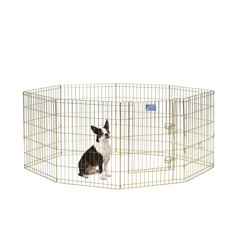 MidWest Homes for Pets Folding Metal Dog Exercise Pen and Pet Playpen with Door, Includes Grounding Stakes and Provides 1.5 Meters of Play Space, 76cm Tall, Gold Zinc, 542-30
