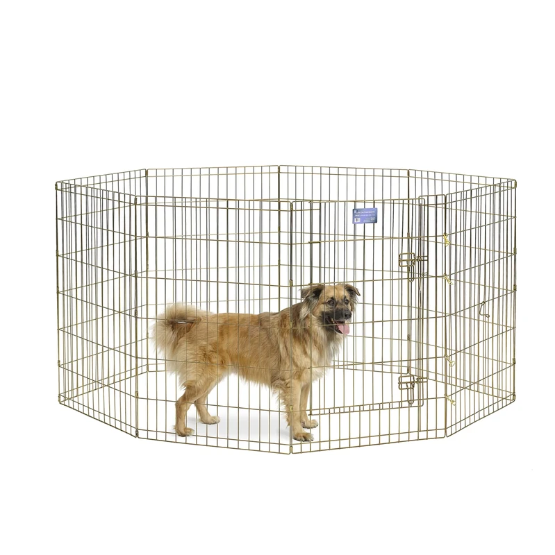 MidWest Homes for Pets Folding Metal Dog Exercise Pen and Pet Playpen with Door, Includes Grounding Stakes and Provides 1.5 Meters of Play Space, 91cm Tall, Gold Zinc, 544-36