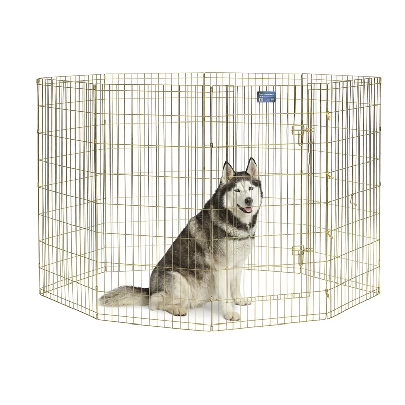 MidWest Homes for Pets Folding Metal Dog Exercise Pen and Pet Playpen with Door, Includes Grounding Stakes and Provides 1.5 Meters of Play Space, 122cm Tall, Gold Zinc, 548-48