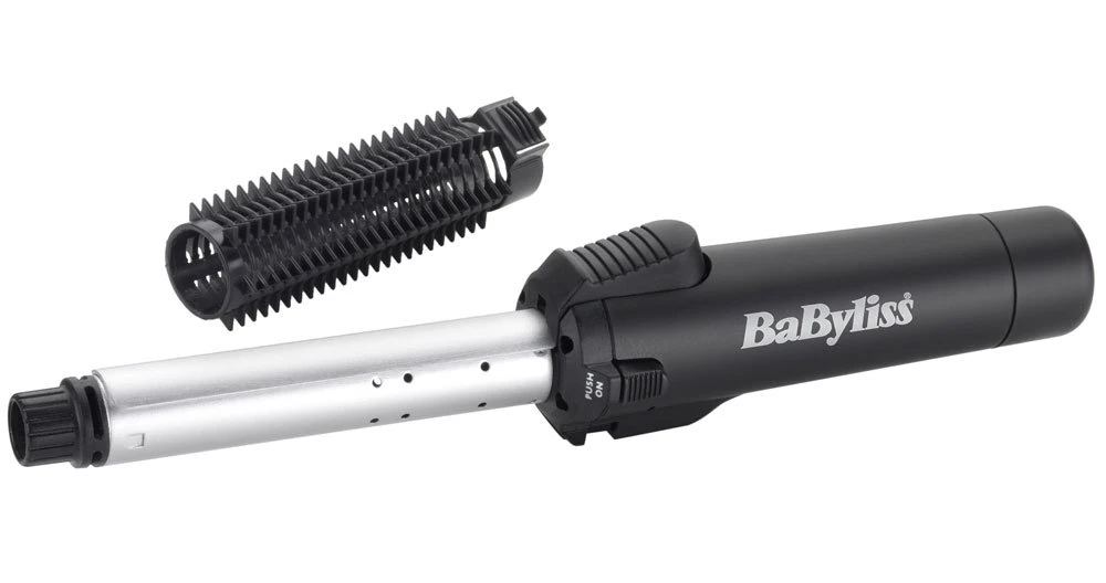 BaByliss Cordless Gas Hair Curler & Brush, 19mm Cermaic Curling Tong, Protective Heat Shield, Fast Heat Up to 200°C, Black, 2583BU