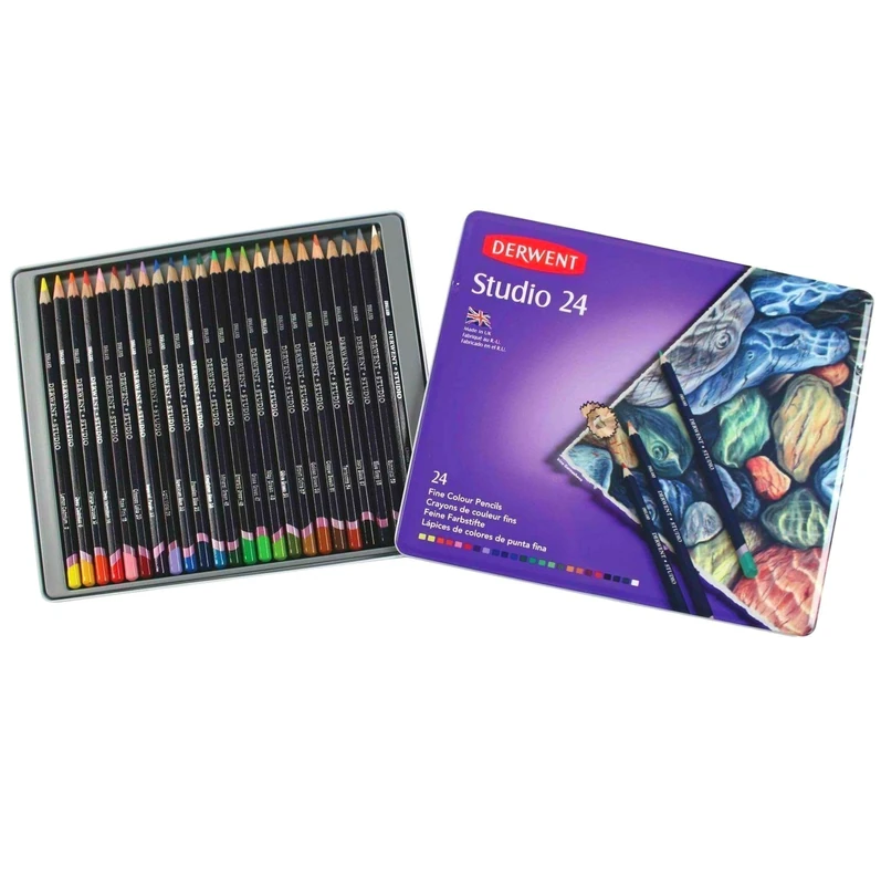 Derwent Studio Colouring Pencils, Drawing & Writing, Ideal For Illustrating, Set Of 24, Professional Quality, 32197, white