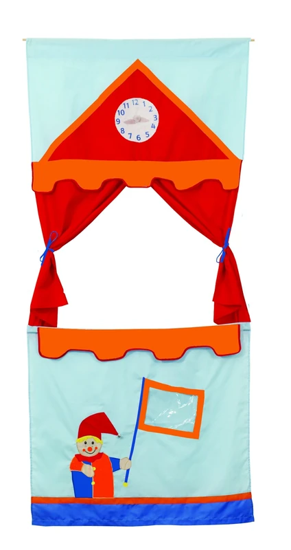 roba Door Puppet Theater for Kids to Hang - Space-Saving Puppet Theater including 6 Hand Puppets/Figures - Multicolored Fabric Cover