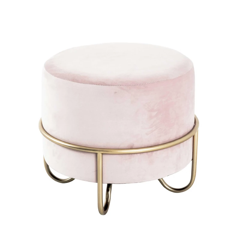 HAKU Möbel Stool Cream, Gold, Pink, Mdf, Metal, Fabric - Size: H 40 cm X Ø 43 cm, Style: Art Deco