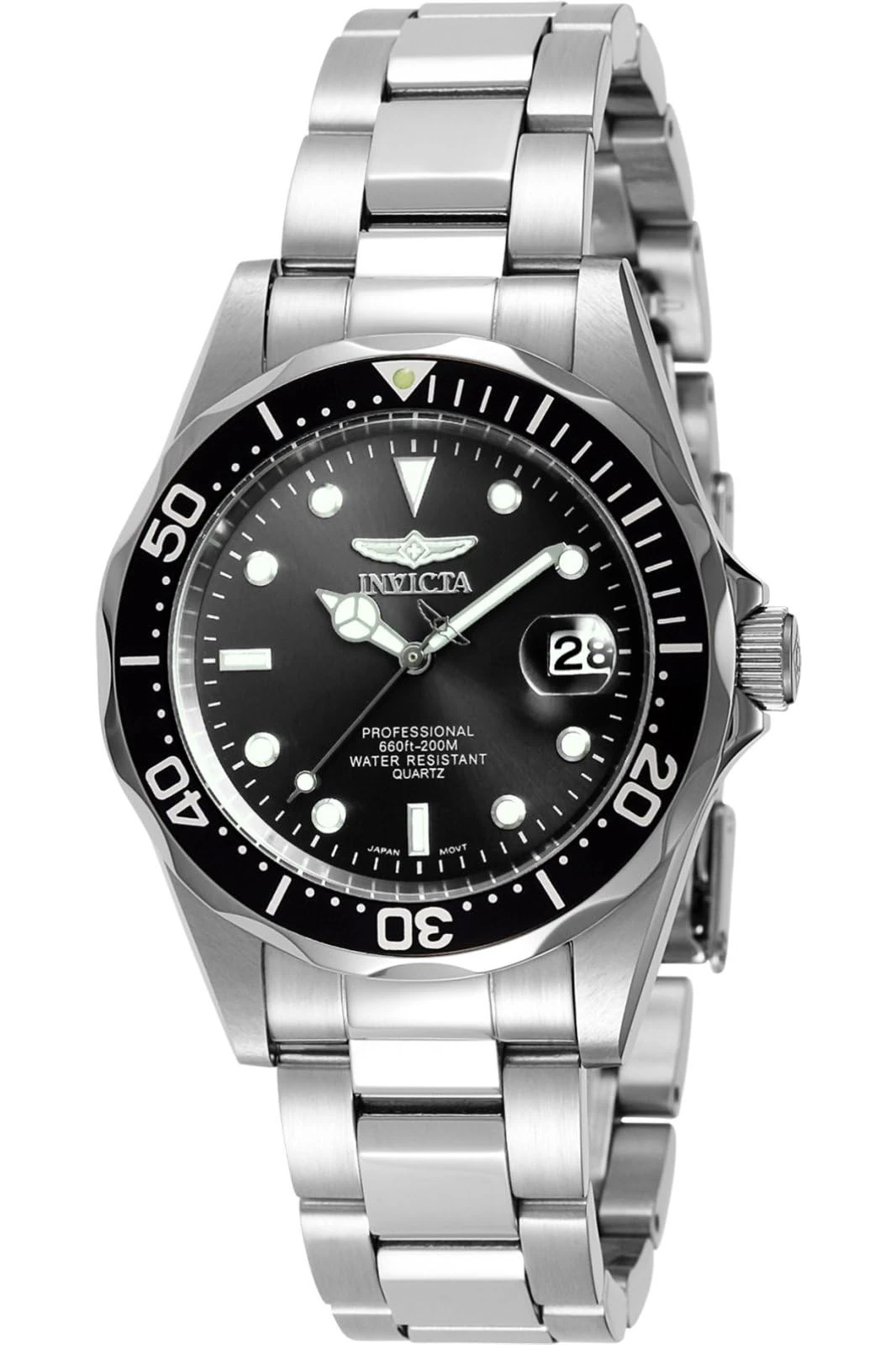 Invicta Pro Diver 8932 Watch - Waterproof - Analogue - Quartz Movement - stainless steel with black dial - 37mm