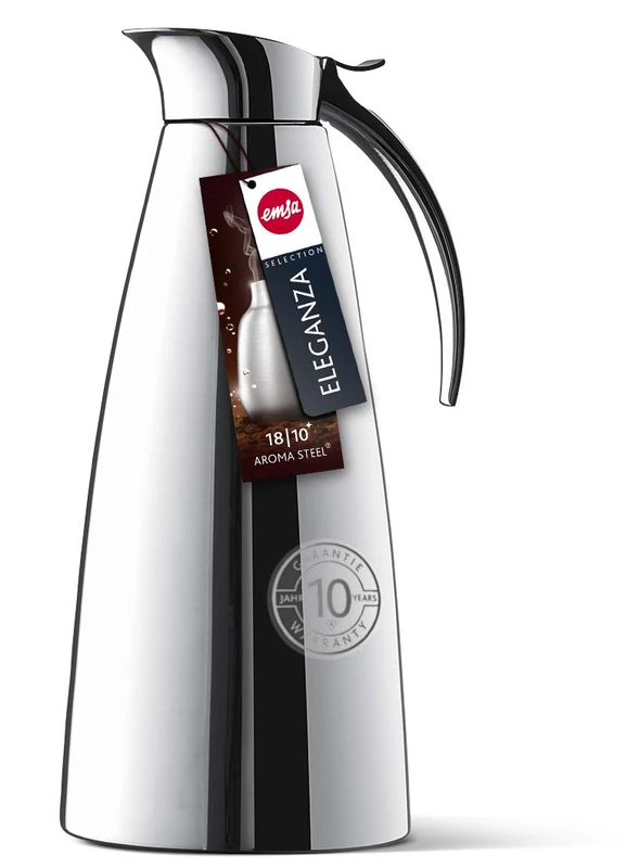 Emsa 502489 Eleganza dishwasher proof vacuum flask, 1.0 litres, stainless steel