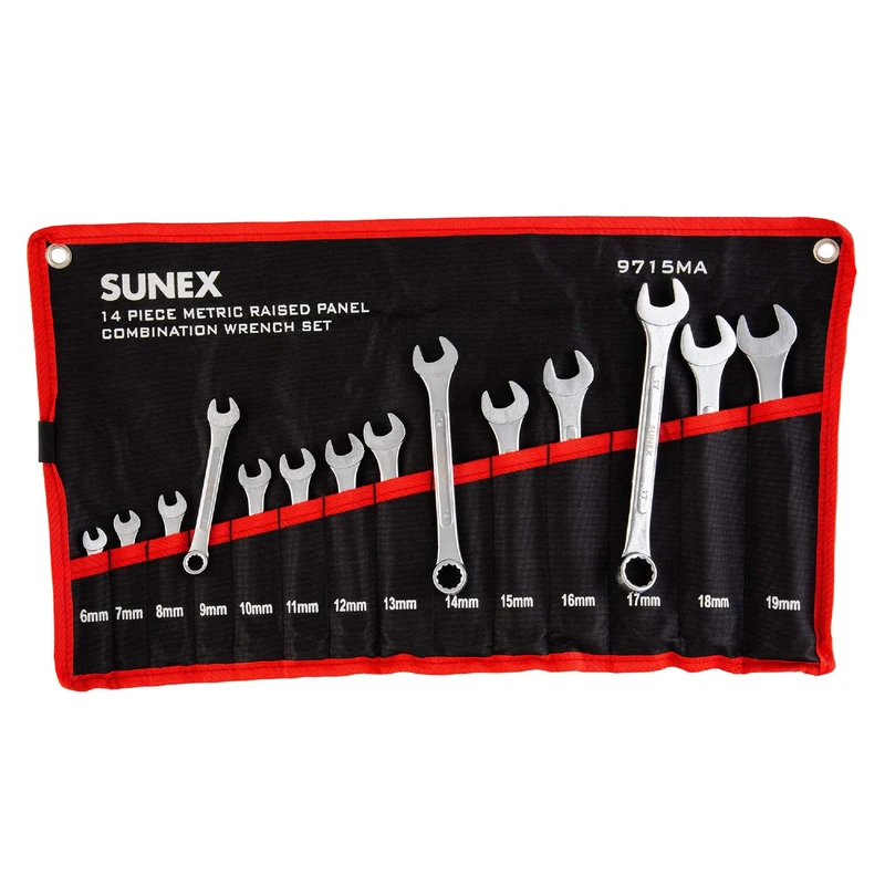 Sunex Tools 9715A Metric Raised Panel Combination Wrench Set, 14 Piece