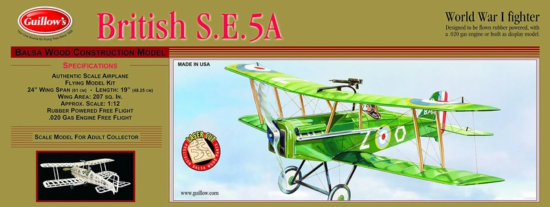 GUILLOW's British S.E5-A 202 Powered Balsa Flying Model Kit