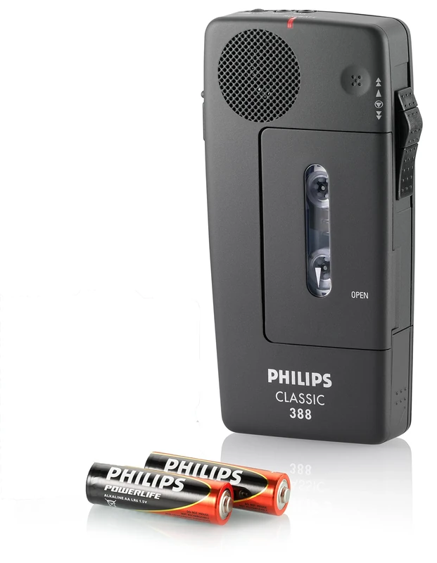 Philips LFH0388 Analogue Dictation Recorder, voice activation, internal battery recharge, slide switch operation, sensitivity switch, charcoal