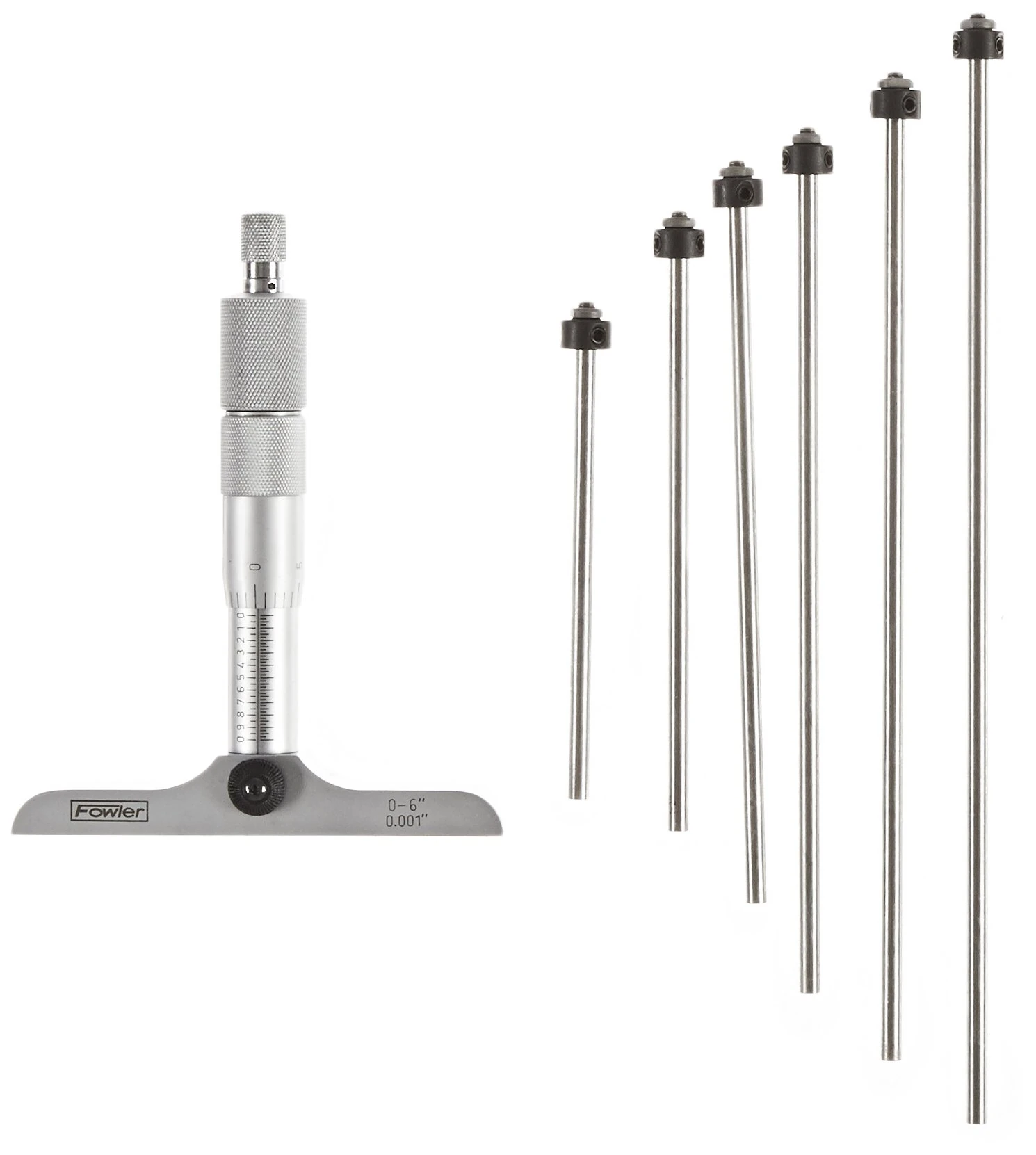 Fowler 52-225-116 Economy Depth Micrometer, 0-6" Measuring Range, 0.001" Resolution, 4" Base