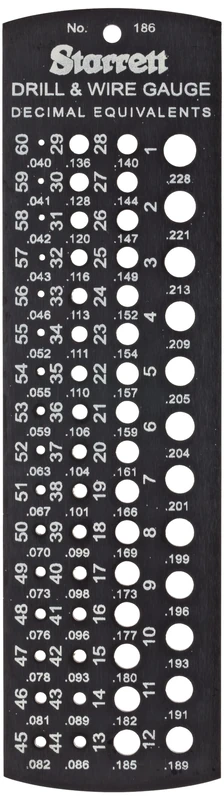 Starrett 186 Drill And Steel Wire Gage, Black Matte Finish, Numbers 1-60, 0.228 - 0.040" Range