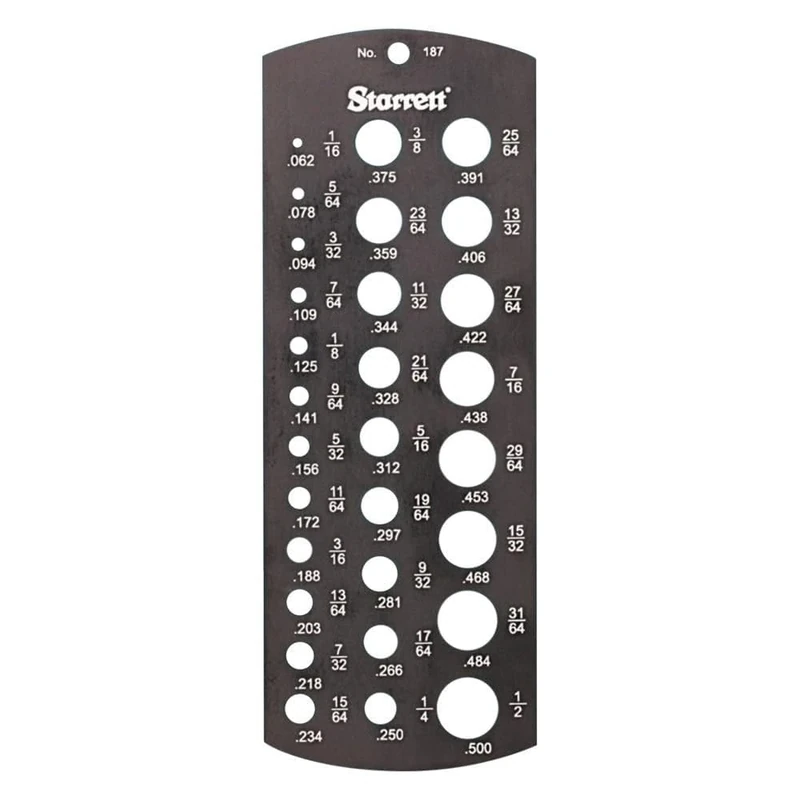 Starrett 187 Jobbers' Drill Gage, Hardened, Black Matte Finish, 1/16-1/2" Diameter Range