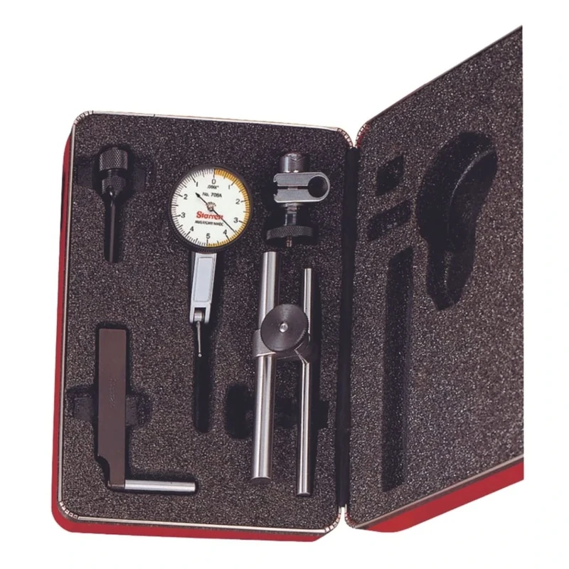 Starrett 708ACZ Dial Test Indicator with Attachments, Dovetail Mount, White Dial, 0-5-0 Reading, 1.375" Dial Dia., 0-0.01" Range, 0.0001" Graduation, +/-0.0001" Accuracy