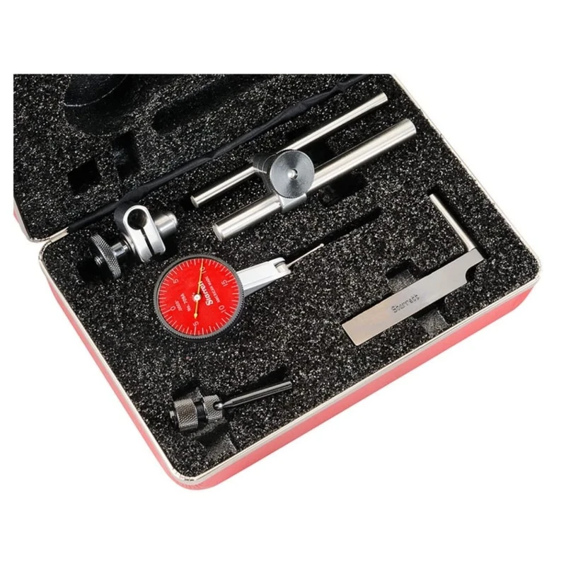 Starrett 709BCZ Dial Test Indicator with Attachments, Dovetail Mount, White Dial, 0-15-0 Reading, 1.375" Dial Dia., 0-0.06" Range, 0.0005" Graduation, +/-0.001" Accuracy