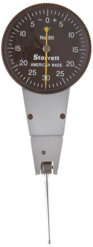 Starrett B811-1PZ Dial Test Indicator without Attachments, Swivel Head, Black Dial, 0-30-0 Reading, 0-0.001" Range, 0.001" Graduation