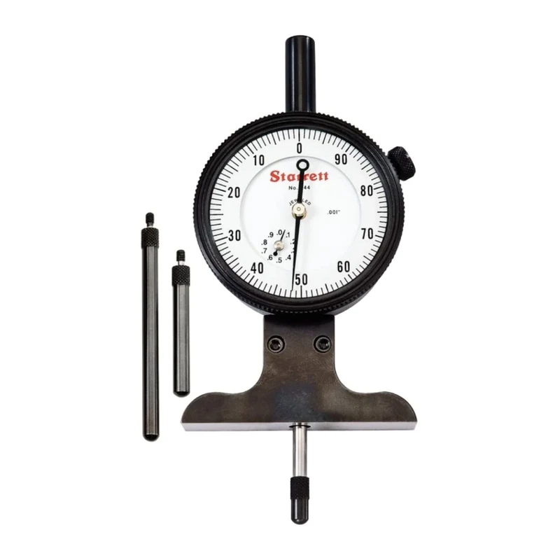 Starrett 644JZ 644 Series Dial Depth Gauge, Indicator Type, 0-3" Range, 0.001" Graduation, With Case, 1 GRAD for first 2 1/2 REVS Accuracy