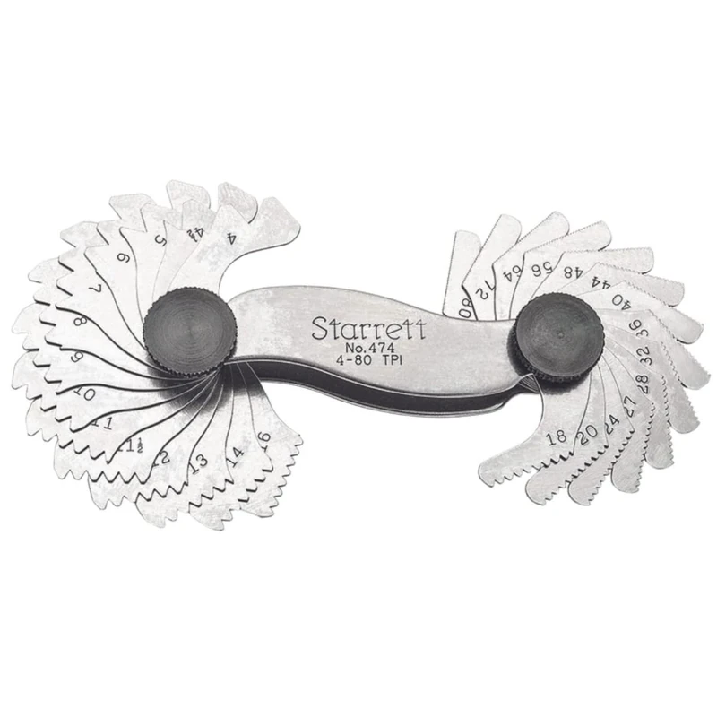 Starrett 474 Screw Pitch Gage With Locking Device, 4-80 Threads Per Inch, 28 Leaves