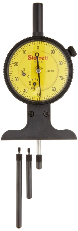Starrett 644MJZ 644M Series Dial Depth Gauge, Indicator Type, 0-75mm Range, 0.01mm Graduation, with Case, 1 GRAD for first 2 1/2 REVS Accuracy