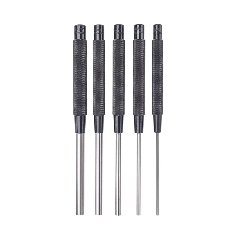 Starrett S248 Extended Length Drive Pin Punch Set, 1/8"-3/8" Pin Diameters, 8" Overall Length, 3-1/2" Pin Length, In Red Cardboard Box