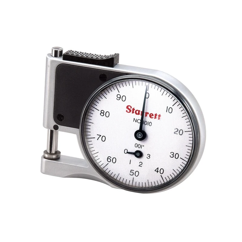 Starrett 1010Z Dial Indicator Pocket Thickness Gage, 0.25" Stem Dia., White Dial, 0-100 Reading, 0-0.375" Range, 0.001" Graduation