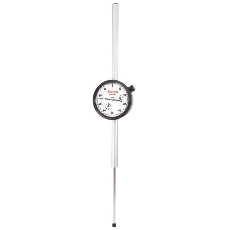 Starrett 25-3041J Dial Indicator, Long Range, 0.375" Stem Diameter, Lug-On-Centre Back, White Dial, 0-100 Reading, 2.25" Dial Diameter, 0-3" Range, 0.001" Graduation - Image 1
