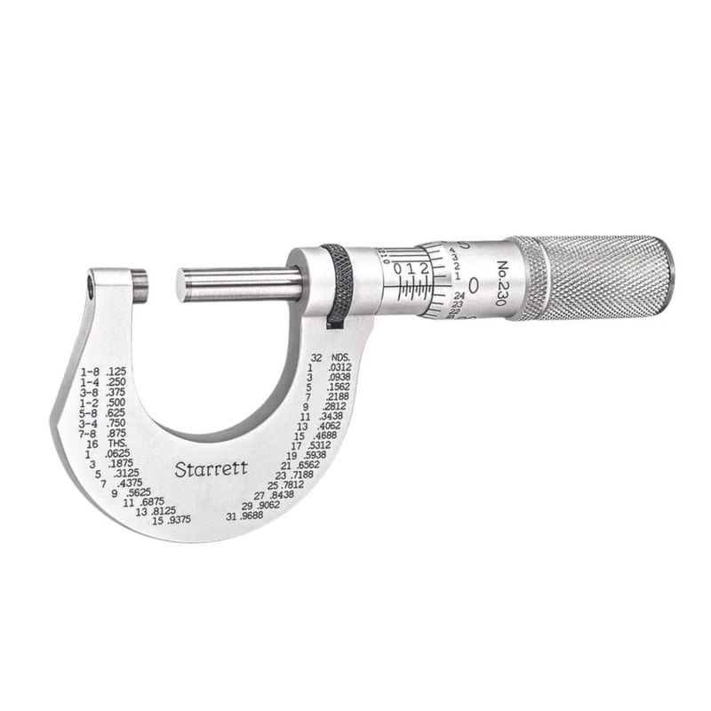 Starrett T230XRL Outside Micrometer, Ratchet Stop, Lock Nut, Carbide Faces, 0-1" Range, 0.0001" Graduation, +/-0.00005" Accuracy
