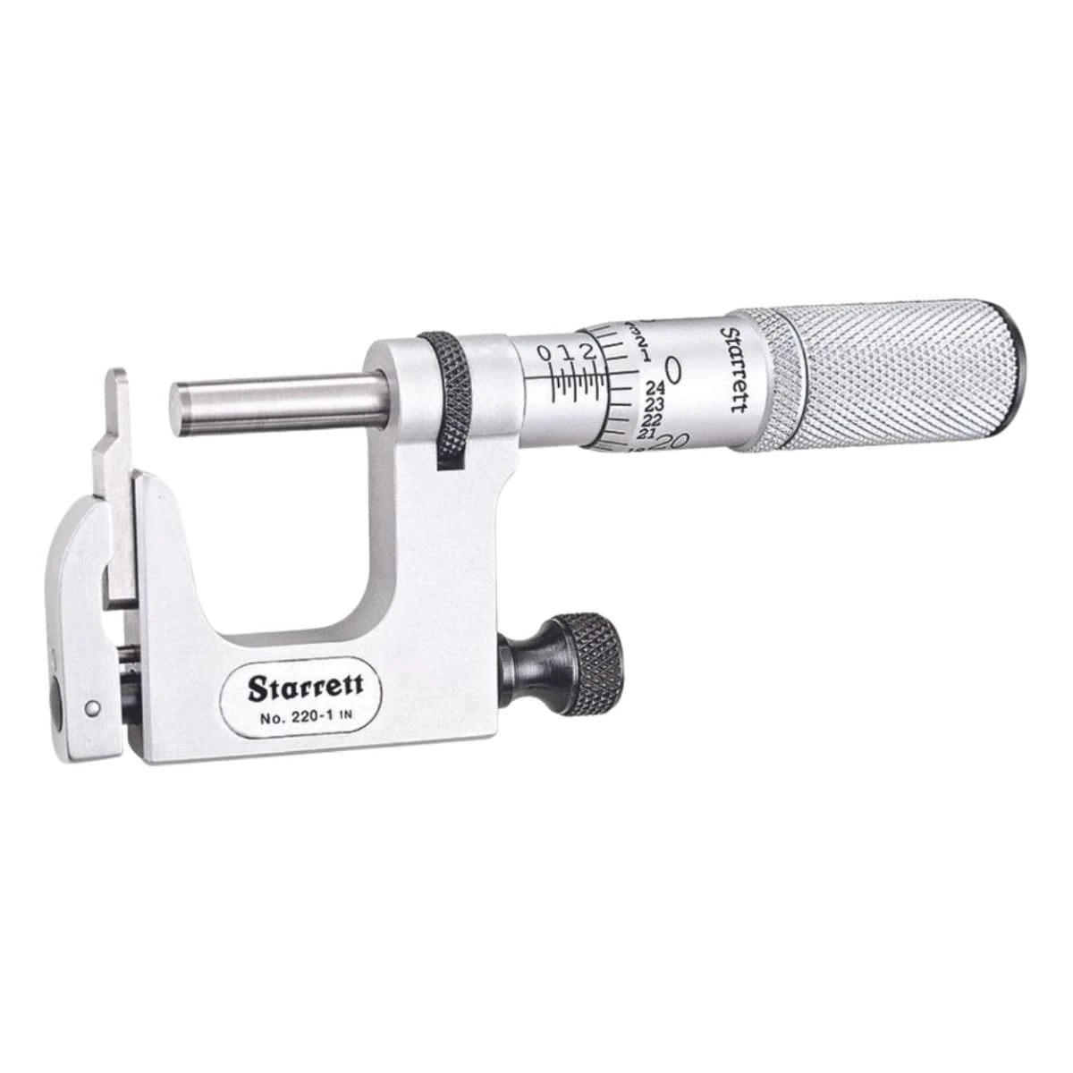 Starrett 220XFL-1 Mul-T-Anvil Micrometer, Friction Thimble, Lock Nut, Carbide Faces, 0-1" Range, 0.001" Graduation