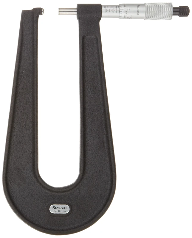 Starrett 222BXR-1 Sheet Metal Micrometer, Ratchet Stop, Carbide Faces, 0-1" Range, 0.001" Graduation, Flat Anvil