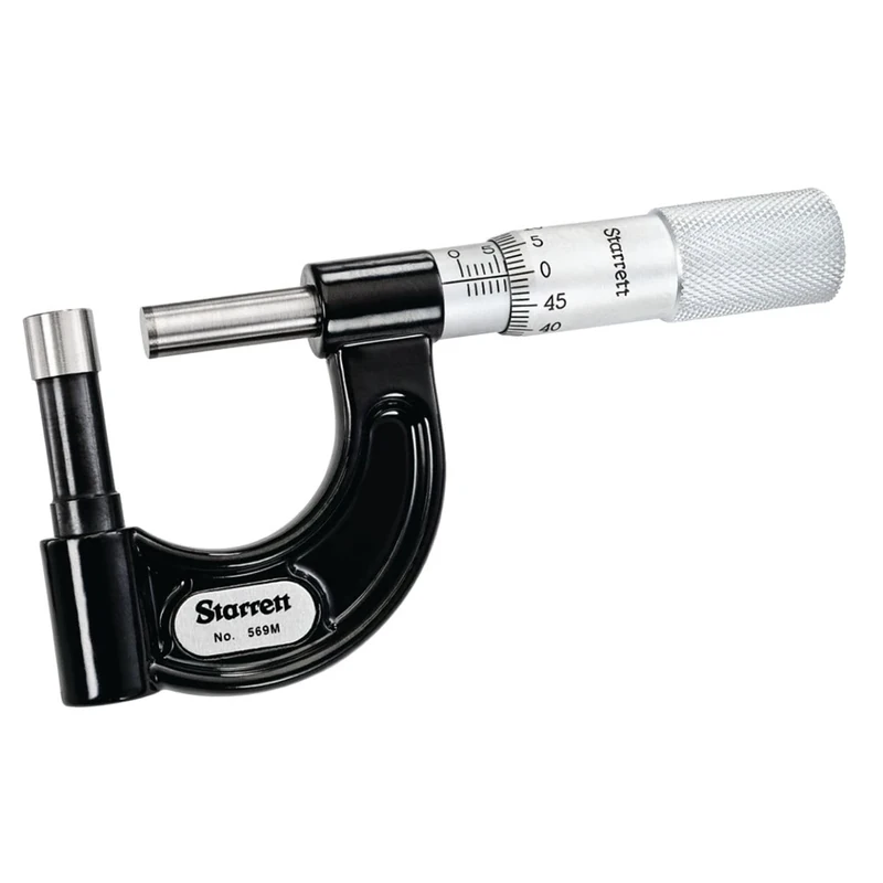 Starrett 569BXP Tube Micrometre, Plain Thimble, Carbide Faces, 0-1" Range, 0.001" Graduation, 3/8" Min. Hole Size