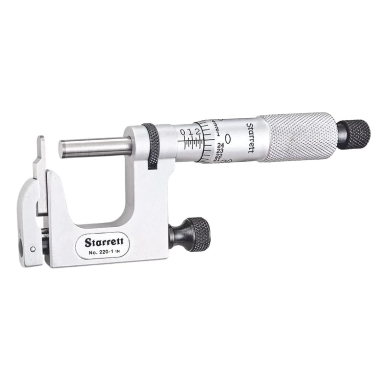 Starrett 577MXP Micrometre, Plain Thimble, Carbide Faces, 0-25mm Range, 0.01mm Graduation, Full Finish Tapered Frame