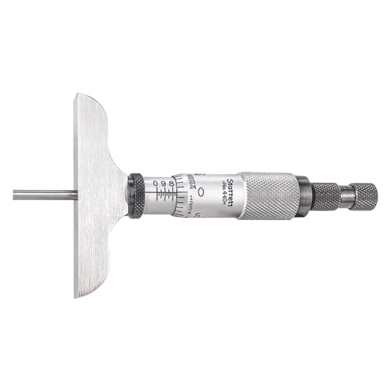 Starrett 440Z-3RL Vernier Depth Gauge, Ratchet Stop, Lock Nut, Micrometre Type, 0-3" Range, 0.001" Graduation, 2.5" Base, 3 Rods, +/-0.0001" Accuracy