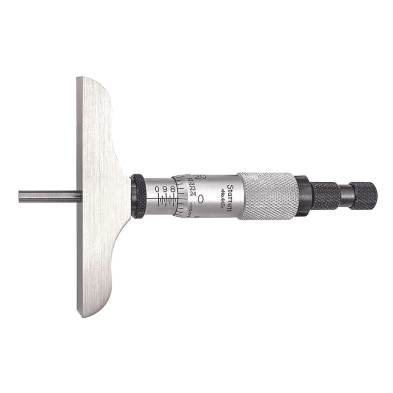 Starrett 445AZ-3RL Vernier Depth Gauge, Ratchet Stop, Lock Nut, Micrometre Type, 0-3" Range, 0.001" Graduation, 3" Base, 3 Rods, +/-0.0001" Accuracy