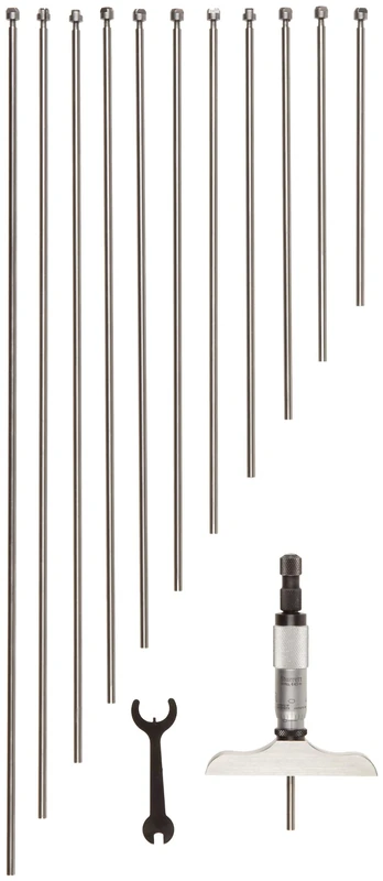 Starrett 445AZ-9RL Vernier Depth Gauge, Ratchet Stop, Lock Nut, Micrometre Type, 0-9" Range, 0.001" Graduation, 3" Base, 9 Rods, +/-0.0001" Accuracy