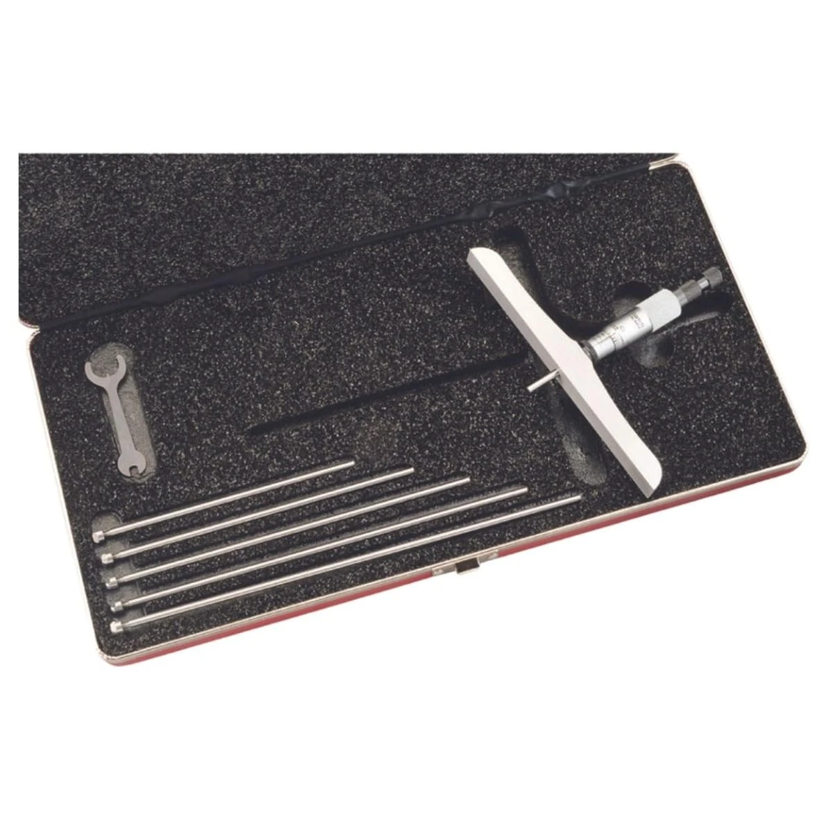 Starrett 445DZ-6RL Vernier Depth Gauge, Ratchet Stop, Lock Nut, Micrometre Type, 0-6" Range, 0.001" Graduation, 6" Base, 6 Rods, +/-0.0001" Accuracy