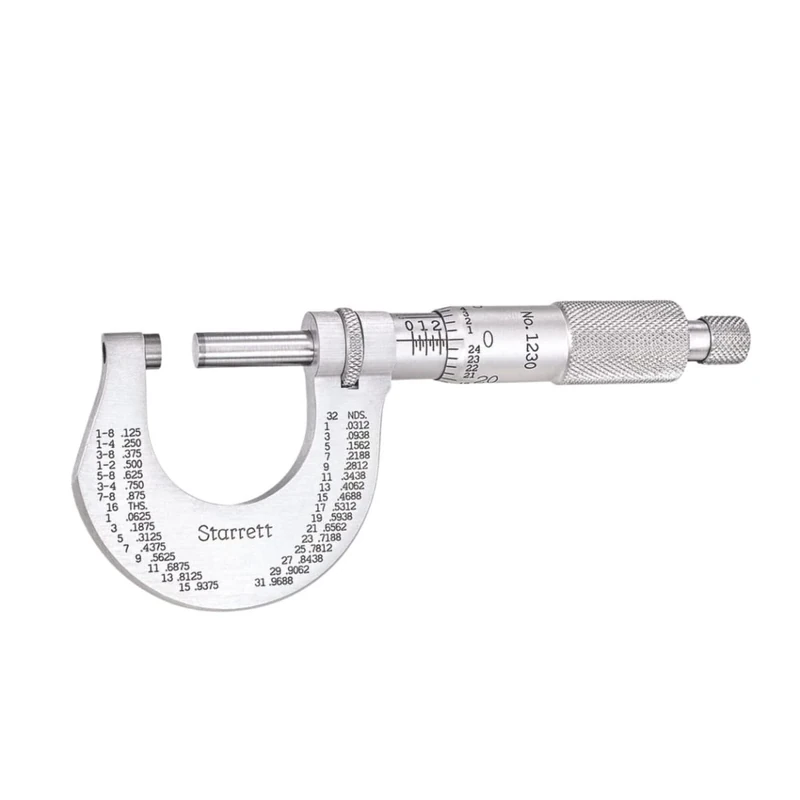 Starrett T1230XRL Stainless Steel Micrometre, Ratchet Stop, Lock Nut, Carbide Faces, 0-1" Range, 0.0001" Graduation, +/-0.00005" Accuracy