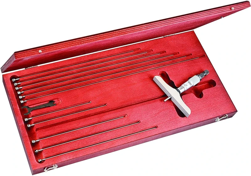 Starrett 445DZ-9RL Vernier Depth Gauge, Ratchet Stop, Lock Nut, Micrometre Type, 0-9" Range, 0.001" Graduation, 6" Base, 9 Rods, +/-0.0001" Accuracy