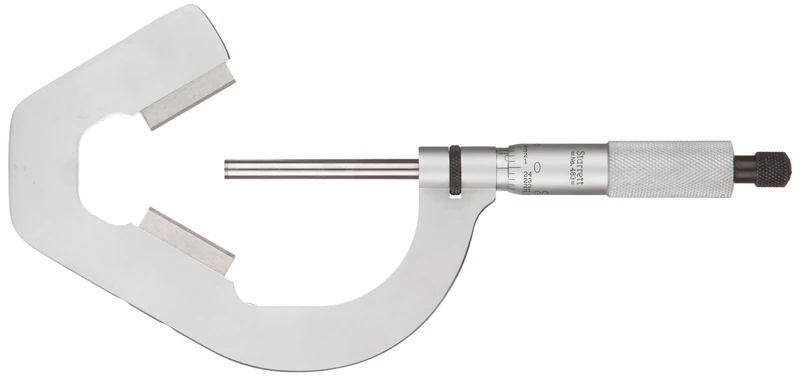 Starrett T483XRL-1 V-Anvil Micrometre, Ratchet Stop, Lock Nut, Carbide Faces, 0.093-1" Range, 0.0001" Graduation, Measures 3 Flutes, Tapered Spindle