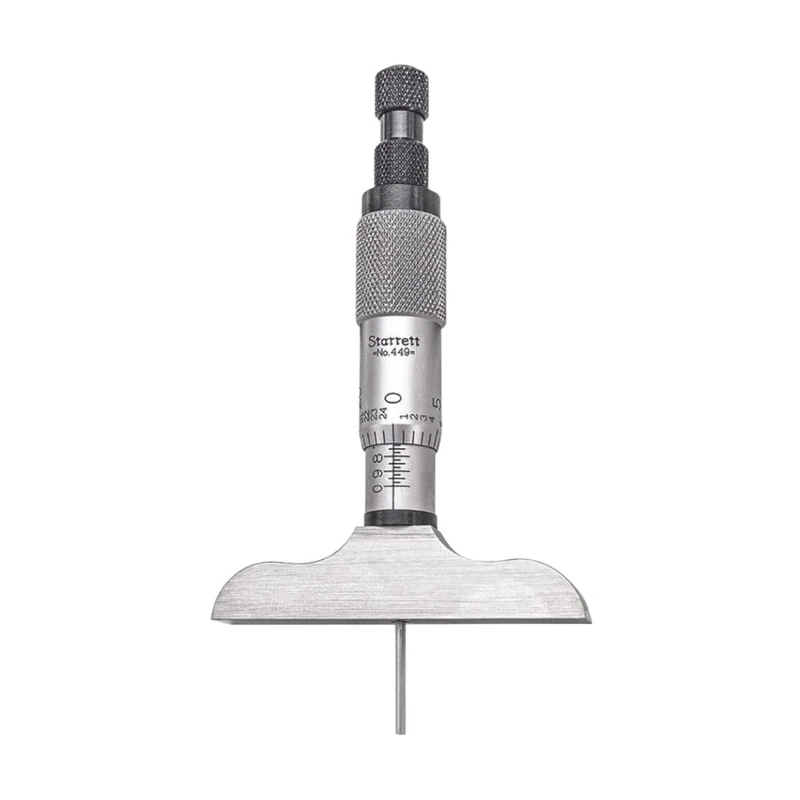 Starrett 449AZ-3R Vernier Depth Gauge, Micrometre Type, 0-3" Range, 0.001" Graduation, 2.5" Base, 3 Rods, +/-0.0001" Accuracy