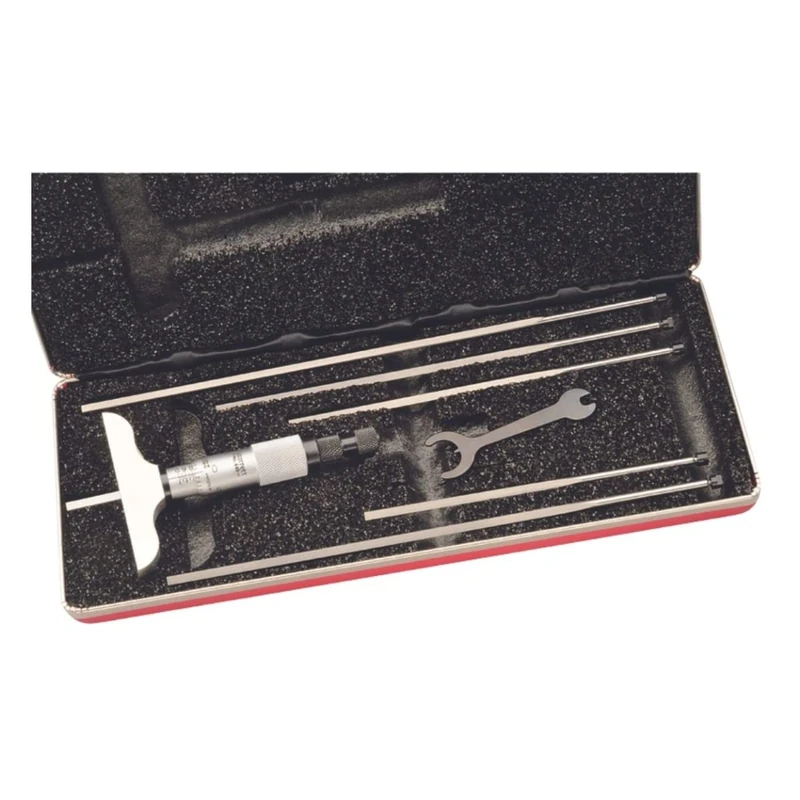 Starrett 449AZ-6R Vernier Depth Gauge, Micrometre Type, 0-6" Range, 0.001" Graduation, 2.5" Base, 6 Rods, +/-0.0001" Accuracy
