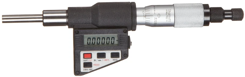 Starrett 762XFL Digital Micrometre Head, Non-Rotating Spindle, 0-1" Range, 0.00005" Graduation, +/-0.0001" Accuracy, Friction Thimble, Lock Nut, Carbide Face