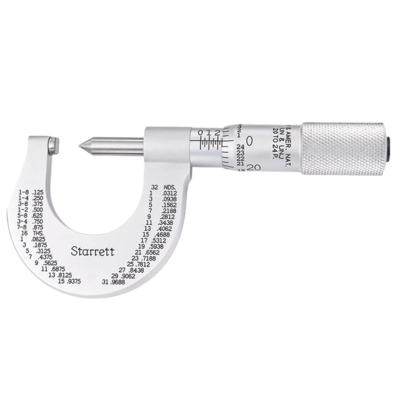 Starrett 575AP Screw Thread Micrometre, Plain Thimble, 7-9 Threads/Inch Range, 0.001" Graduation, 0-1" Pitch Dia.