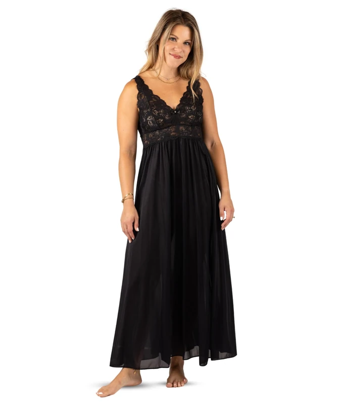 Shadowline Classy Nightgowns for Women, Elegant Women's Sleepwear, Black, Medium