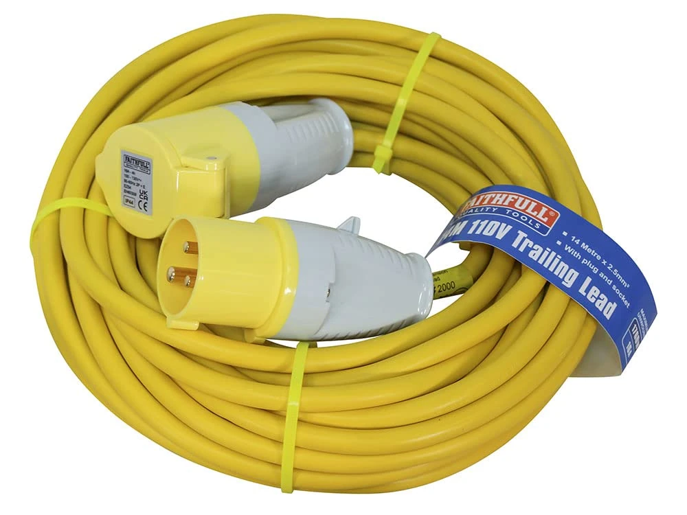 Faithfull FPPTL14HDUTY 14 Metre L/V Heavy Duty Trailing Lead Extension Lead 110Volt 16A 2.5mm Cable