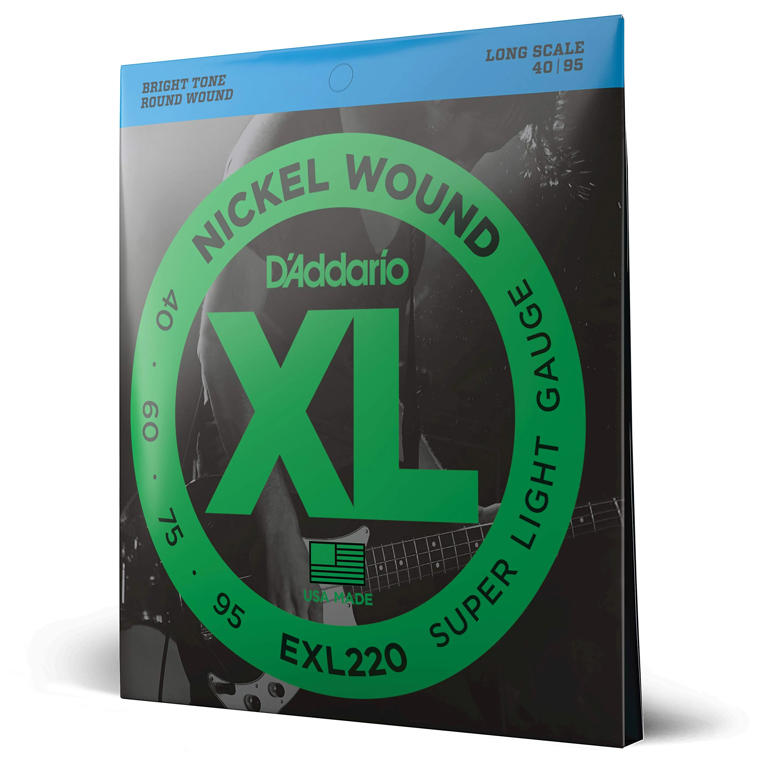 D'Addario Bass Guitar Strings - XL Nickel - EXL220 - Perfect Intonation, Consistent Feel, Powerful Durability - 4 String Set - 40-95 Super Light, Long Scale