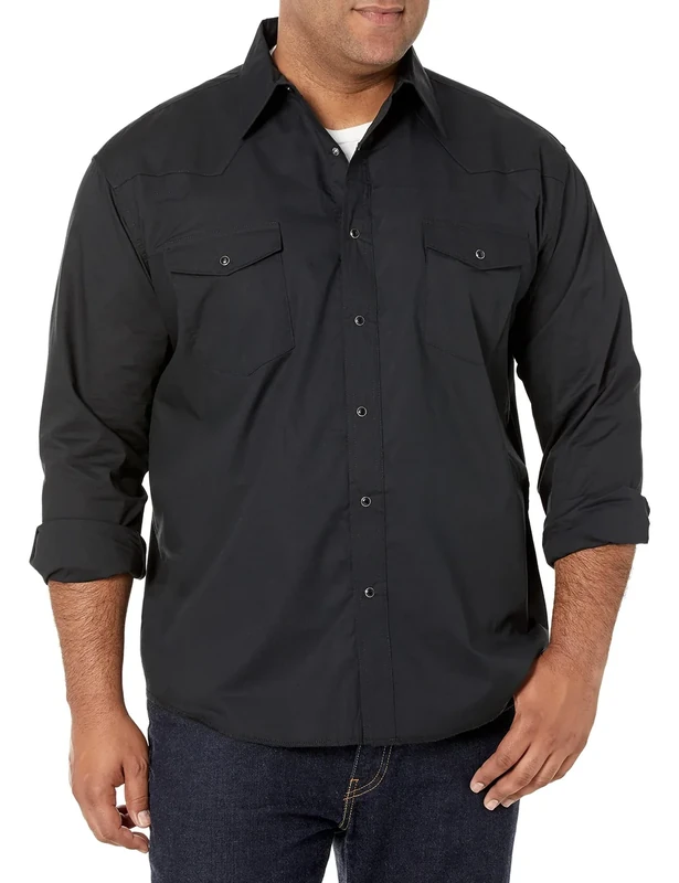 Wrangler Men's Authentic Cowboy Cut Work Western Long-Sleeve Shirt - Black -