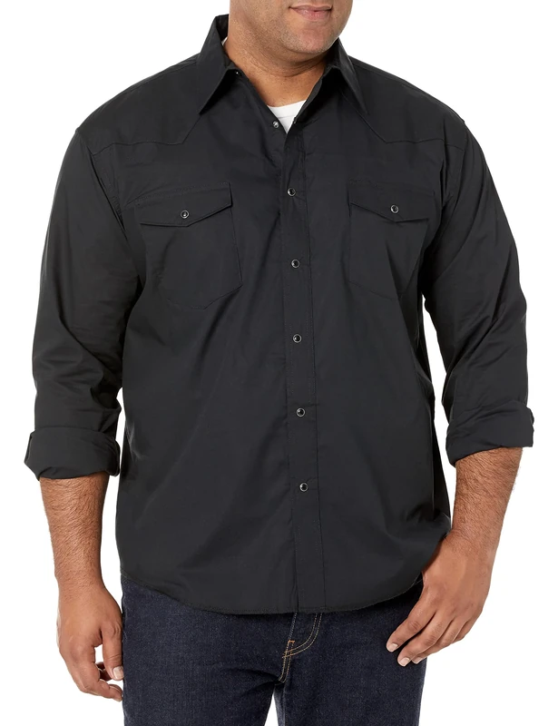 Wrangler Men's Authentic Cowboy Cut Work Western Long-Sleeve Shirt - Black -